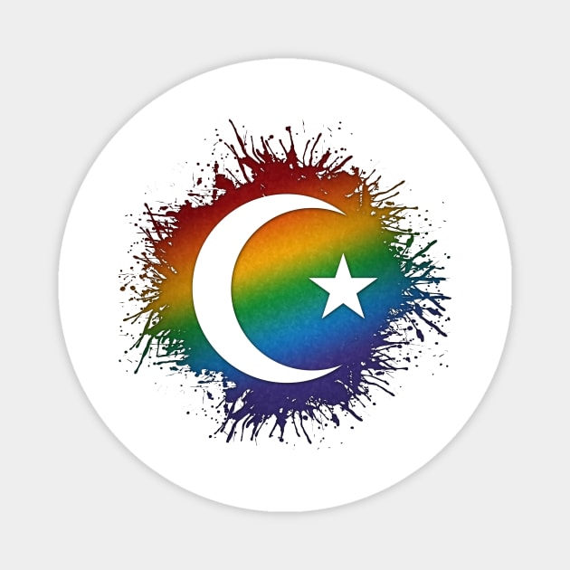 Paint Splatter LGBTQ Pride Rainbow Star and Crescent Symbol Magnet by LiveLoudGraphics